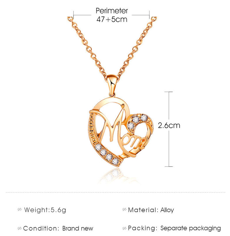 Golden Mom Heart Pendant Necklace with Rhinestones - Image 5