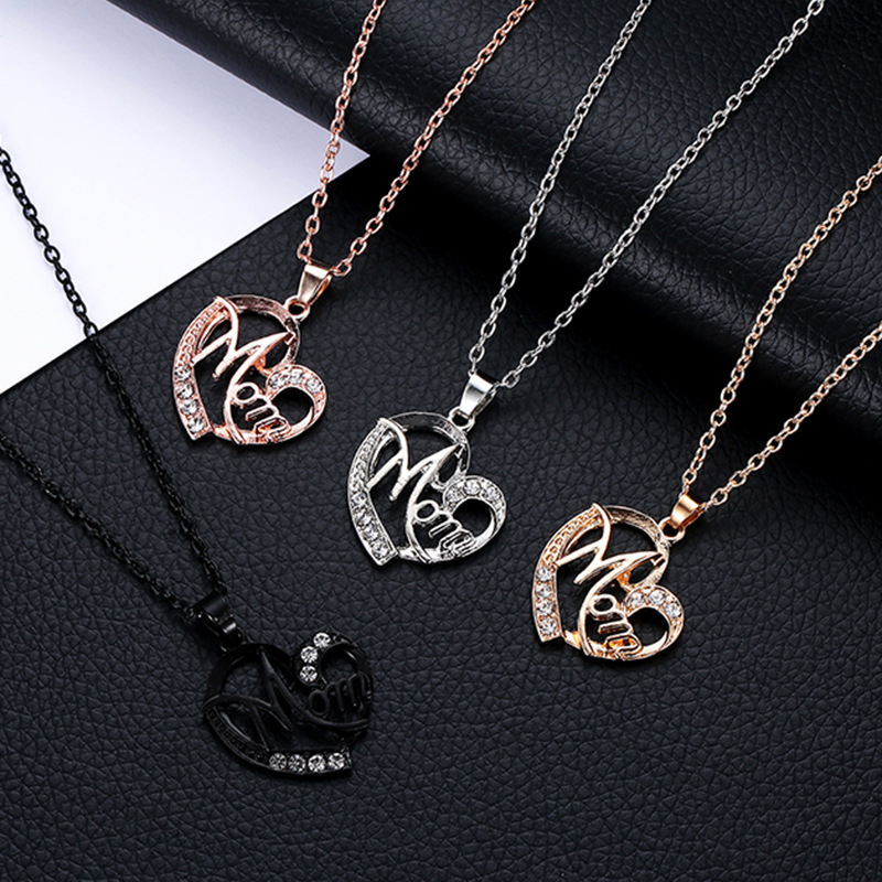Heart Pendant Necklace with Rhinestones for Women - Image 3