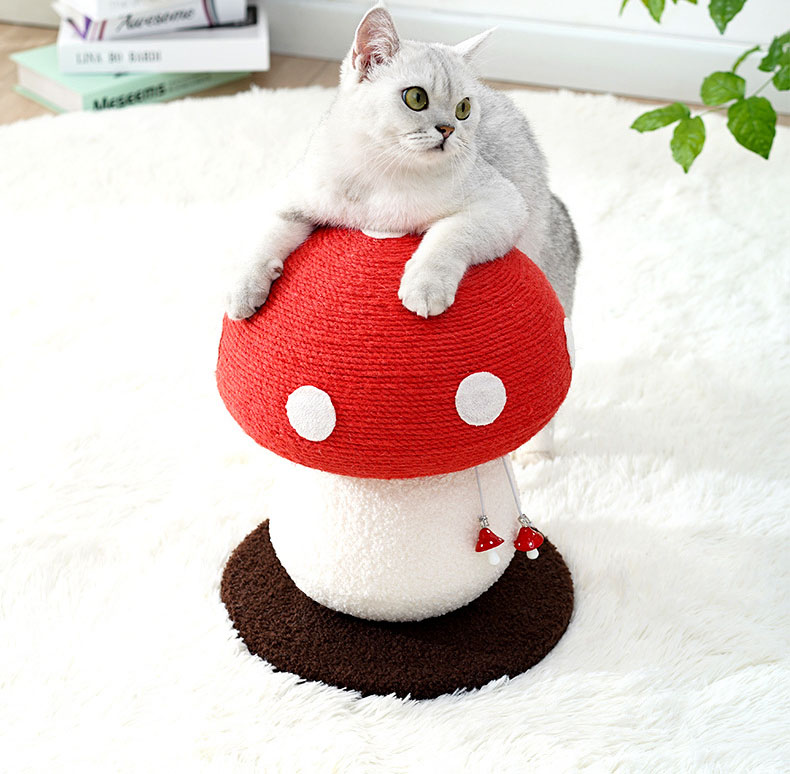 Red Mushroom Cat Tree with Sisal Scratching Post - Large Vertical Cat Climber, Durable Scratch-Resistant Design with Hanging Toys, Stylish Home Decor for Indoor Cats(500mm*350mm) - Image 2