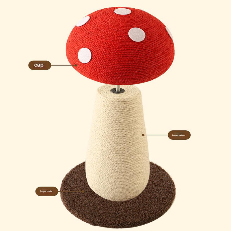 Red Mushroom Cat Tree with Sisal Scratching Post - Large Vertical Cat Climber, Durable Scratch-Resistant Design with Hanging Toys, Stylish Home Decor for Indoor Cats(500mm*350mm) - Image 5