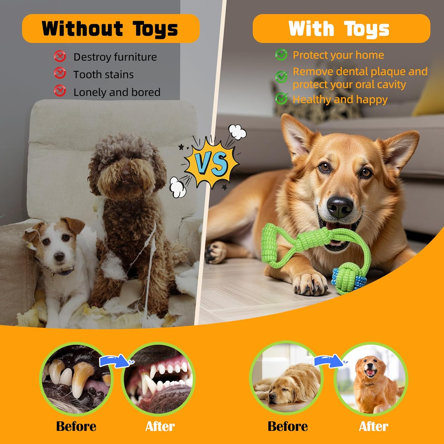 7-Piece Blue-gray Durable Cotton Rope Dog Toy Set - Washable Knotted Ball & Tug Toys for Aggressive Chewers, Interactive Teeth Cleaning Pet Toy for Small to Medium Dogs & Cats - Image 4