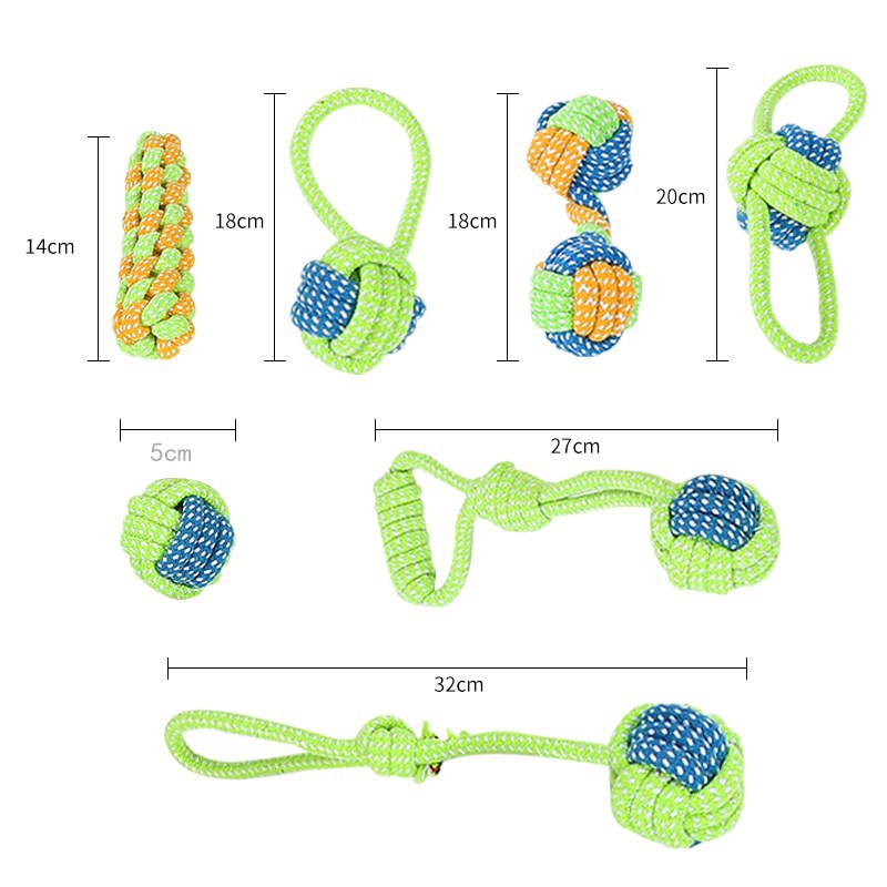 7-Piece Yellow and pink Durable Cotton Rope Dog Toy Set - Washable Knotted Ball & Tug Toys for Aggressive Chewers, Interactive Teeth Cleaning Pet Toy for Small to Medium Dogs & Cats - Image 2