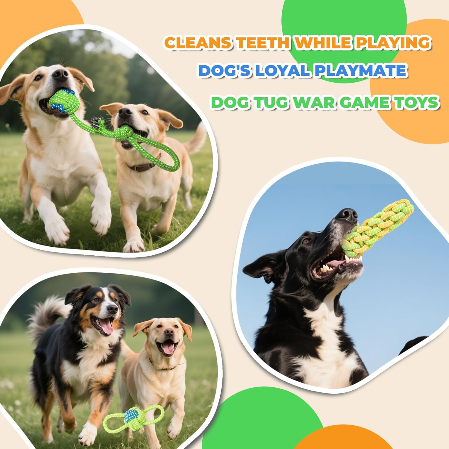 7-Piece Red and Green Durable Cotton Rope Dog Toy Set - Washable Knotted Ball & Tug Toys for Aggressive Chewers, Interactive Teeth Cleaning Pet Toy for Small to Medium Dogs & Cats - Image 3