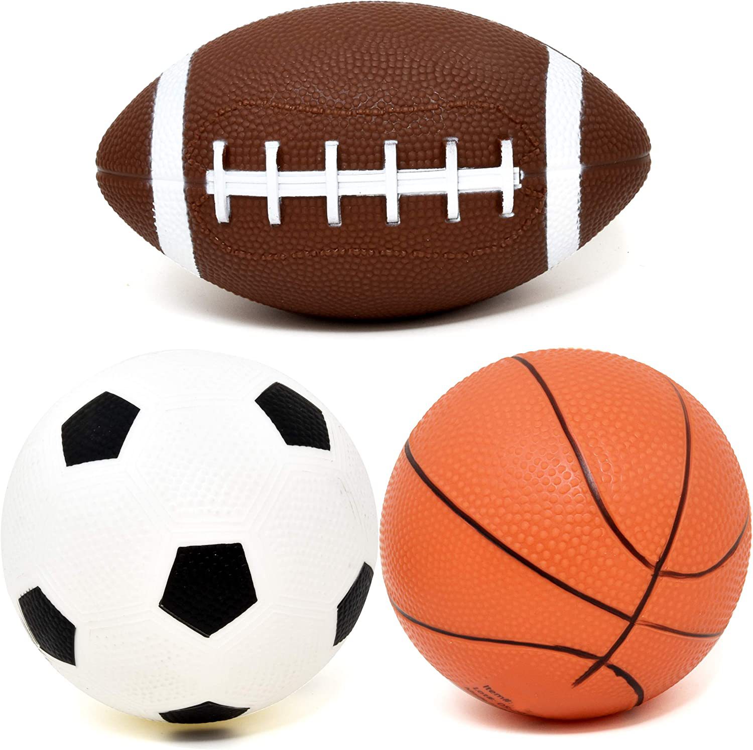 3-Pack 16cm Inflatable Sports Balls Set PVC Mini Soccer Basketball Rugby for Toddlers Kindergarten Outdoor Play Includes Hand Pump for Easy Inflation - Image 1