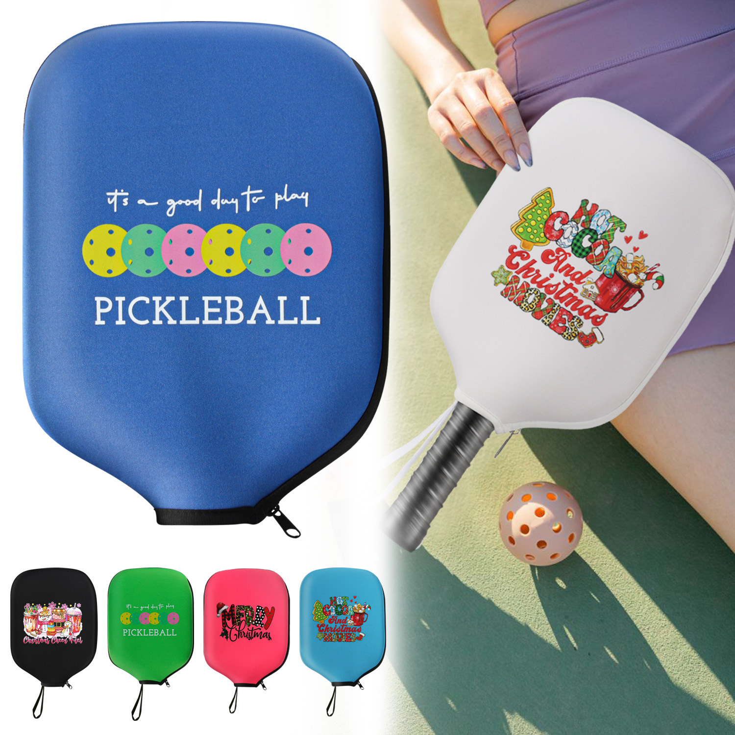 Black Neoprene Pickleball Paddle Cover Protective Case with Fun Graphic Design Durable Beach Tennis Racket Sleeve Bag for Table Tennis Paddles Shockproof Sports Equipment Storage(Style:3) - Image 3