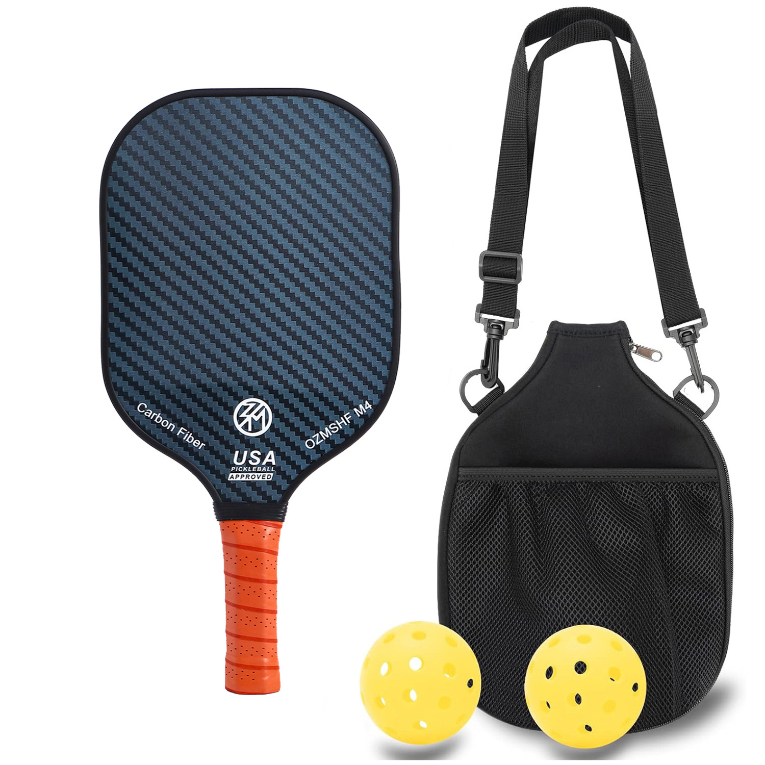Professional Carbon Fiber Pickleball Paddle Set with Advanced Polymer Core - Includes Outdoor Balls & Portable Mesh Carry Bag(LT-601) - Image 1