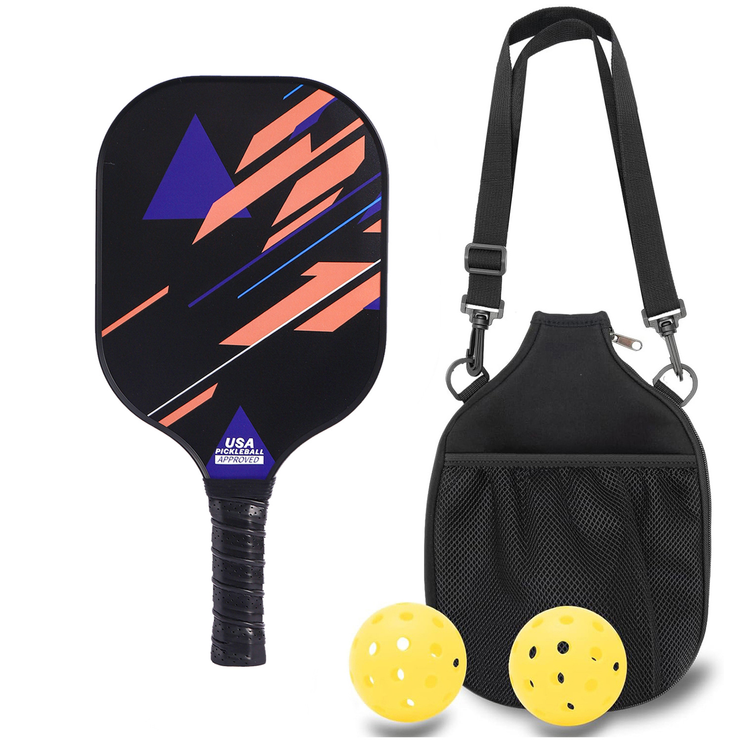 Professional Carbon Fiber Pickleball Paddle Set with Advanced Polymer Core - Includes Outdoor Balls & Portable Mesh Carry Bag(LT-602) - Image 1