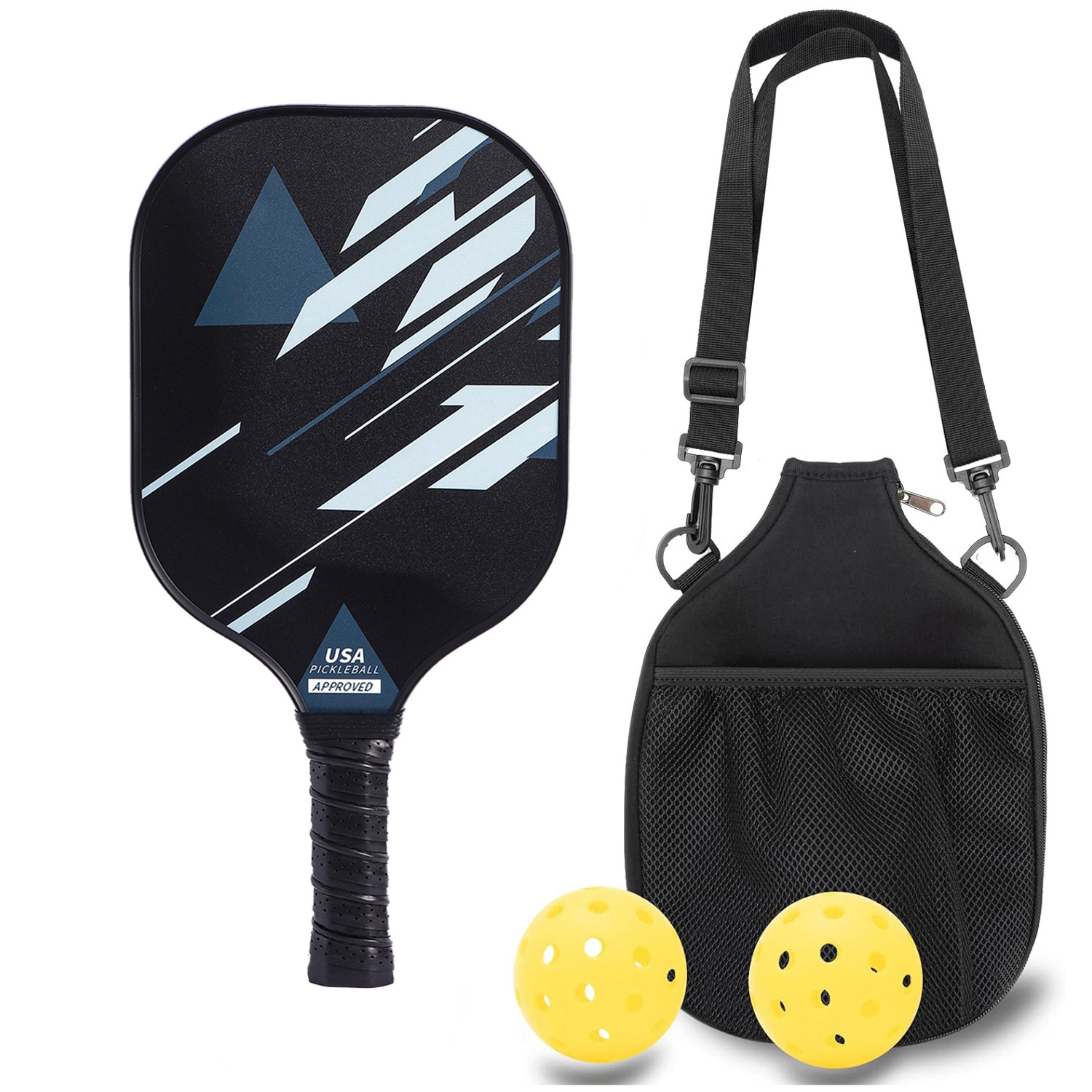 Professional Carbon Fiber Pickleball Paddle Set with Advanced Polymer Core - Includes Outdoor Balls & Portable Mesh Carry Bag(LT-603) - Image 1