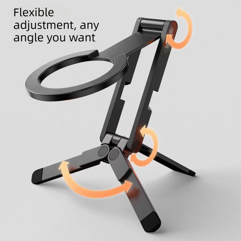 Black Alloy Pocket Magnetic Phone Stand with Desktop Tripod – Multi-Function Foldable Design for Portable Selfie Stick & Hands-Free Shooting – Ideal for Travel, Vlogging, and Daily Use - Image 5