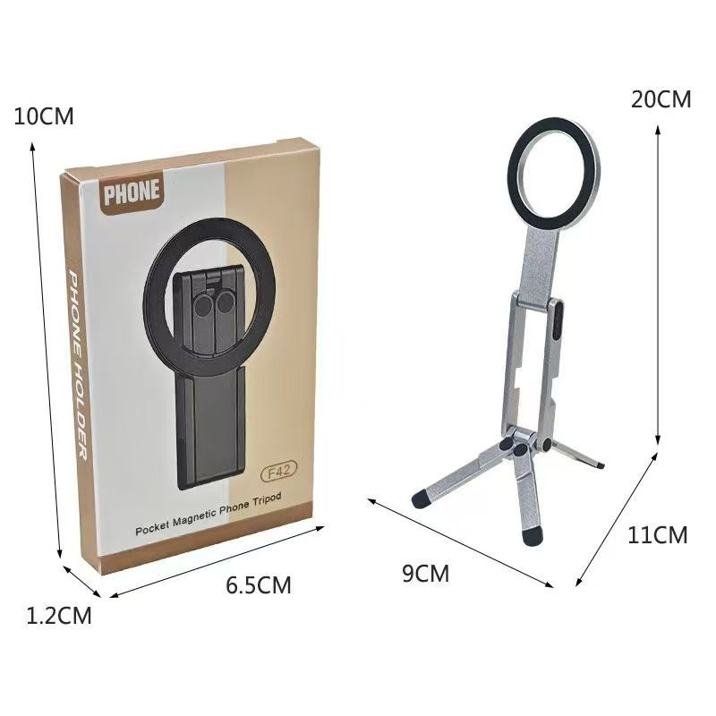 Black Alloy Pocket Magnetic Phone Stand with Desktop Tripod – Multi-Function Foldable Design for Portable Selfie Stick & Hands-Free Shooting – Ideal for Travel, Vlogging, and Daily Use - Image 7