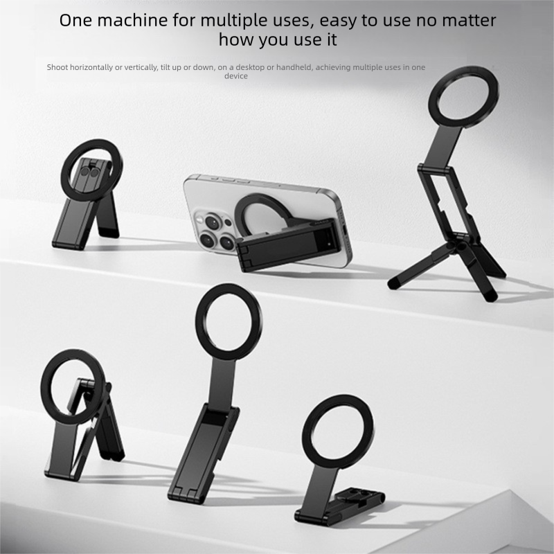 Silver Alloy Pocket Magnetic Phone Stand with Desktop Tripod – Multi-Function Foldable Design for Portable Selfie Stick & Hands-Free Shooting – Ideal for Travel, Vlogging, and Daily Use - Image 4