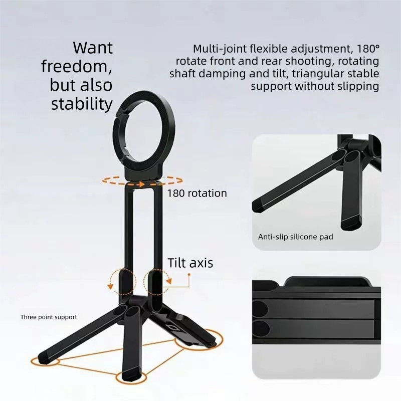 Black Portable Magnetic Phone Mount with MagLock - Multi-Functional Foldable Tripod Stand for Desktop, Travel & Vlogging, Strong Dual Magnet Design for iPhone & Android - Image 1