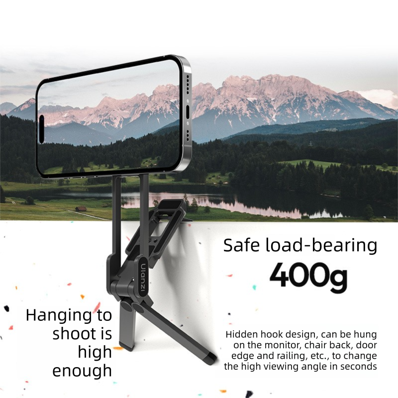 Black Portable Magnetic Phone Mount with MagLock - Multi-Functional Foldable Tripod Stand for Desktop, Travel & Vlogging, Strong Dual Magnet Design for iPhone & Android - Image 2