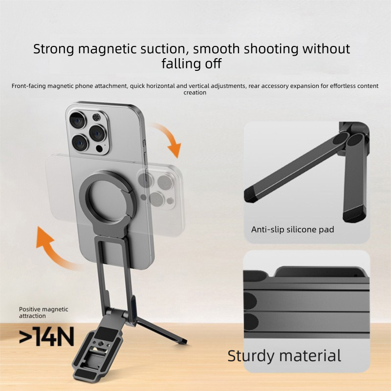 Black Portable Magnetic Phone Mount with MagLock - Multi-Functional Foldable Tripod Stand for Desktop, Travel & Vlogging, Strong Dual Magnet Design for iPhone & Android - Image 4