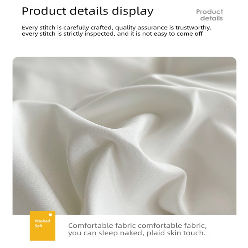 White and Dark Grey Washed Cotton Bedding Set - Solid Color Fitted Sheet Style, 4-Piece Set for 1.5m Bed, Includes 10 Random Color Quilt Fasteners(1.5m) - Image 5