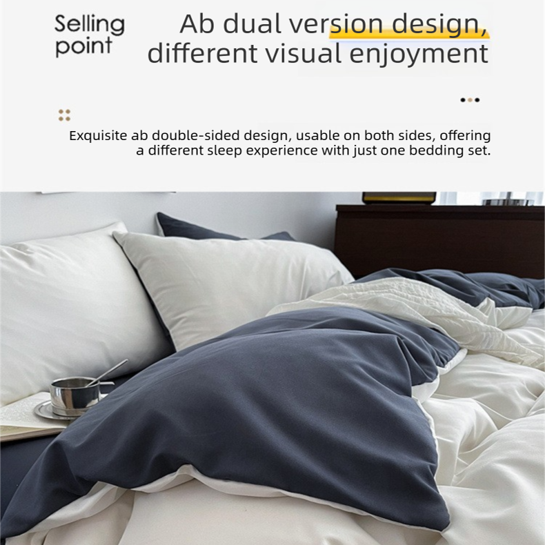 Baolan Light Grey Washed Cotton Bedding Set - Solid Color Fitted Sheet Style, 4-Piece Set for 1.8m Bed, Includes 10 Random Color Quilt Fasteners - Image 6