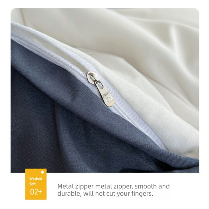 Dark gray and light gray Washed Cotton Bedding Set - Solid Color Fitted Sheet Style, 4-Piece Set for 1.5m Bed, Includes 10 Random Color Quilt Fasteners - Image 4