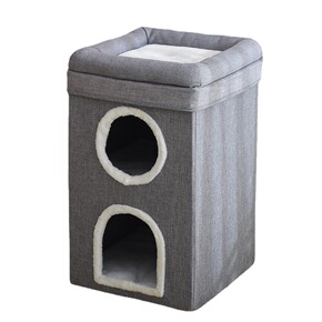 Grey 3-Story Villa Cat House with Scratching Posts - Foldable Double-Decker Cat Condo, Warm & Breathable All-Season Pet Bed, Multi-Functional Play & Sleep Space, Durable Easy-Clean Fabric - Image 1