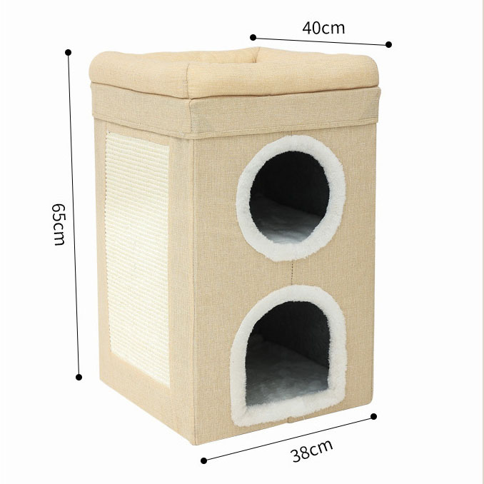 Grey 3-Story Villa Cat House with Scratching Posts - Foldable Double-Decker Cat Condo, Warm & Breathable All-Season Pet Bed, Multi-Functional Play & Sleep Space, Durable Easy-Clean Fabric - Image 7