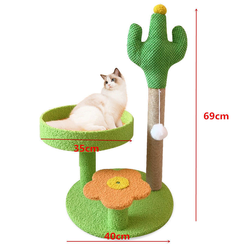Green Cactus Pineapple Cat Tree with Scratching Post & Cozy Perch - Multi-Level Cat Tower with Flower Platform and Hanging Ball for Indoor Cats - Image 1