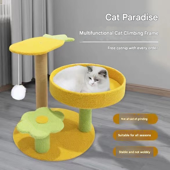Green Cactus Pineapple Cat Tree with Scratching Post & Cozy Perch - Multi-Level Cat Tower with Flower Platform and Hanging Ball for Indoor Cats - Image 3