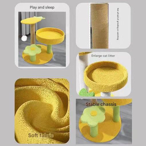 Green Cactus Pineapple Cat Tree with Scratching Post & Cozy Perch - Multi-Level Cat Tower with Flower Platform and Hanging Ball for Indoor Cats - Image 5