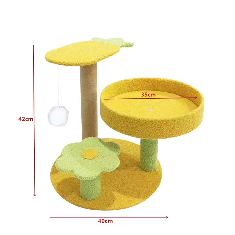 Pineapple Pineapple Cat Tree with Scratching Post & Cozy Perch - Multi-Level Cat Tower with Flower Platform and Hanging Ball for Indoor Cats - Image 1
