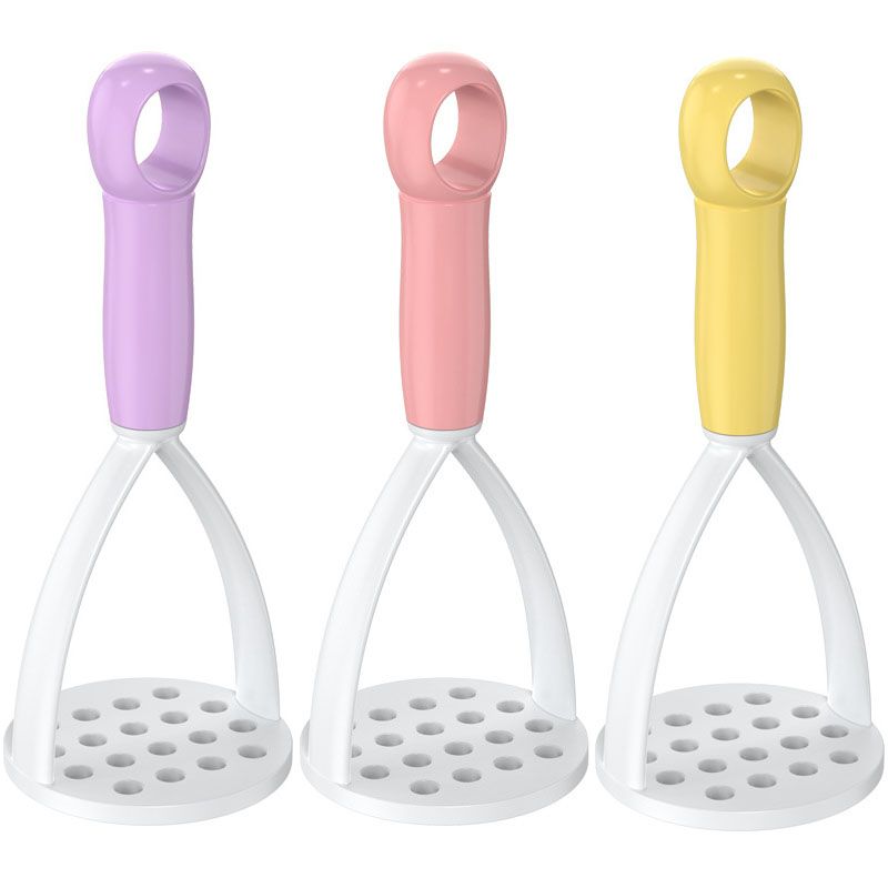 3-Pack Pink,yellow and purple Manual Potato Masher - Baby Food Maker & Vegetable Ricer with Reinforced Arch Design, Durable PP Kitchen Tool for Mashing Potatoes, Sweet Potatoes, and Fruits - Image 1