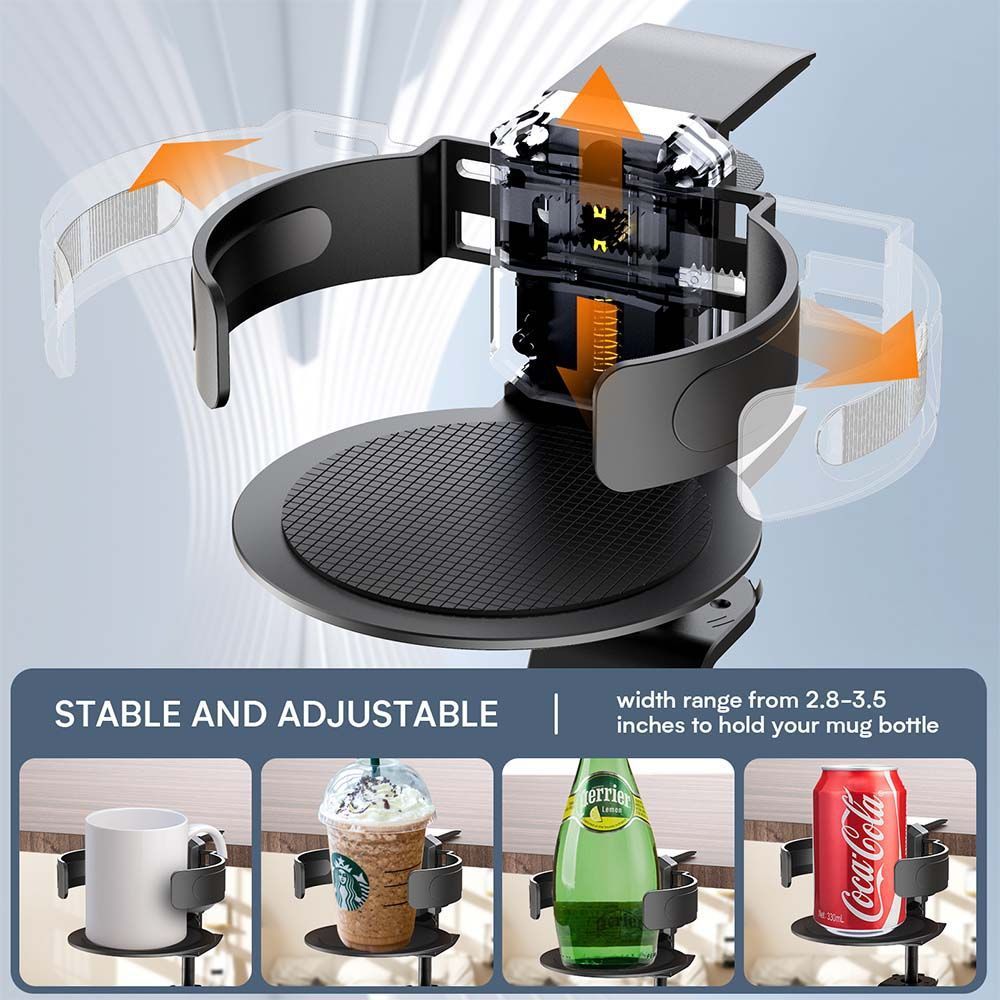Black 2-in-1 Rotating Headphone and Cup Holder - No-Drill Aluminum Alloy Desk Clamp Mount for Over-Ear Headsets and Beverages - Space-Saving Organizer for Home Office and Gaming Setup - Image 2