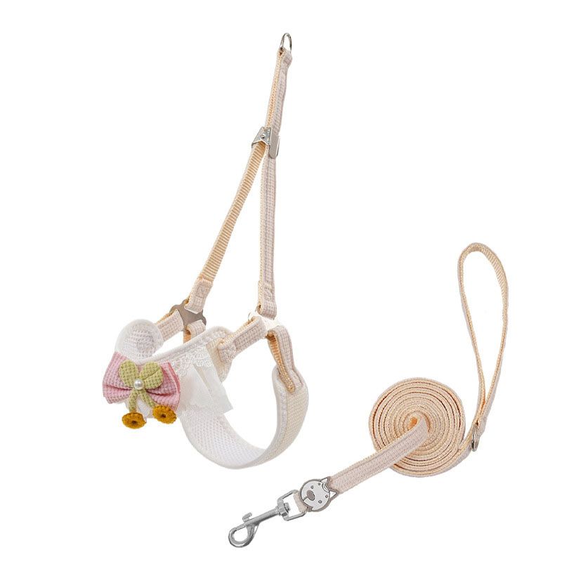 White Lace Y-Shaped Pet Harness and Leash Set - Breathable Mesh Vest for Small to Medium Dogs and Cats - Comfortable Walking Gear with 150cm Leash(Size:S) - Image 1