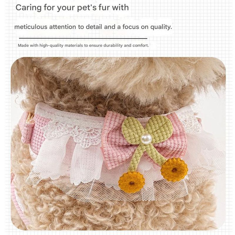 White Lace Y-Shaped Pet Harness and Leash Set - Breathable Mesh Vest for Small to Medium Dogs and Cats - Comfortable Walking Gear with 150cm Leash(Size:S) - Image 4