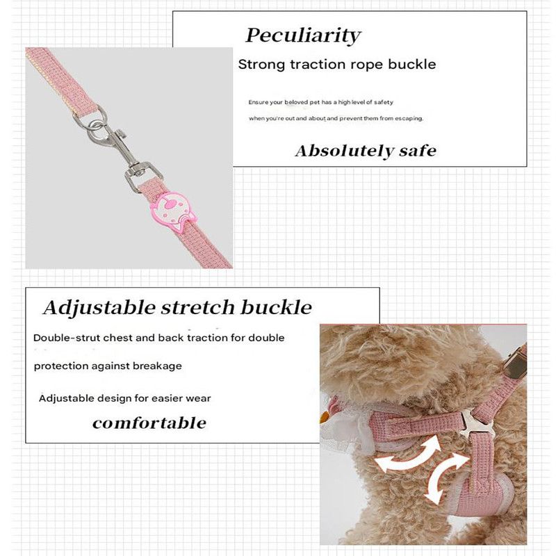 Sky blue Lace Y-Shaped Pet Harness and Leash Set - Breathable Mesh Vest for Small to Medium Dogs and Cats - Comfortable Walking Gear with 150cm Leash(Size:S) - Image 5