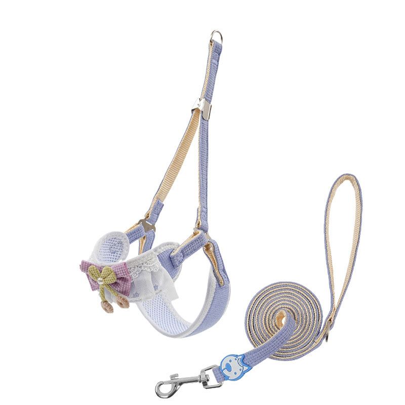 Sky blue Lace Y-Shaped Pet Harness and Leash Set - Breathable Mesh Vest for Small to Medium Dogs and Cats - Comfortable Walking Gear with 150cm Leash(Size:M) - Image 1