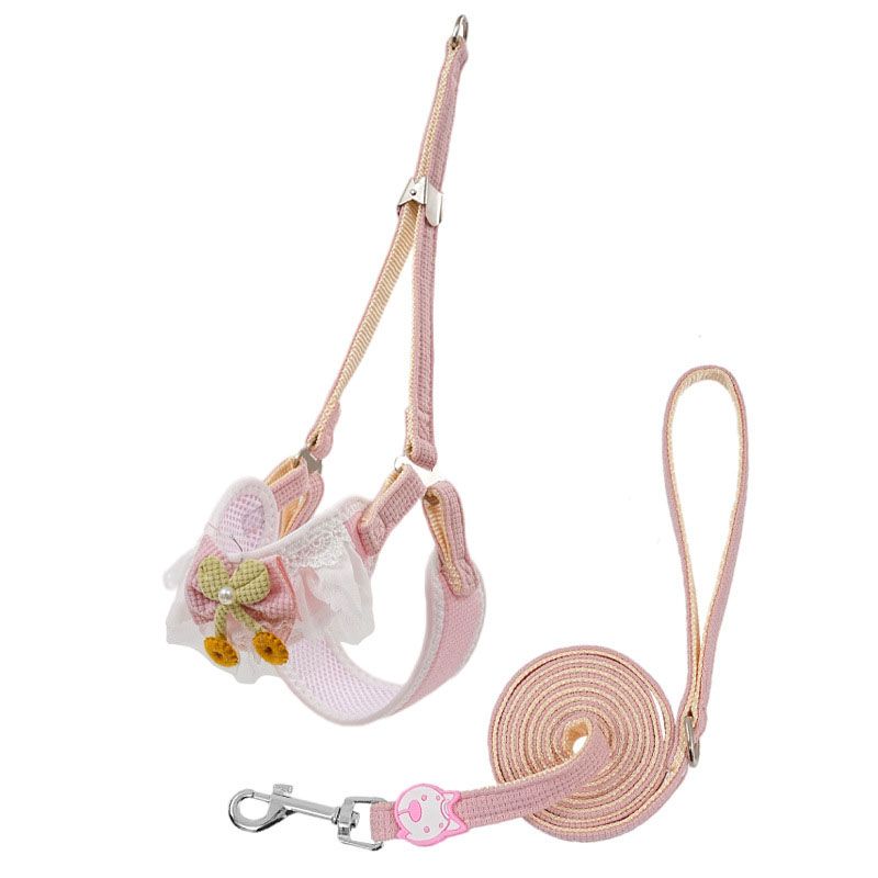 Pink Lace Y-Shaped Pet Harness and Leash Set - Breathable Mesh Vest for Small to Medium Dogs and Cats - Comfortable Walking Gear with 150cm Leash(Size:M) - Image 1