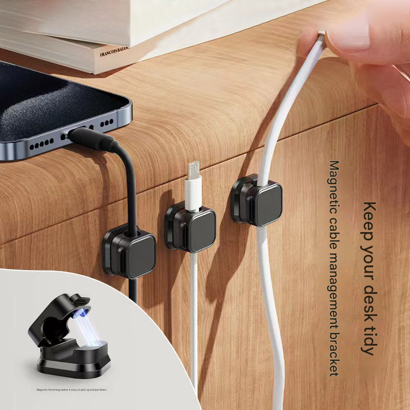 24 Black Pack Magnetic Cable Organizer Clips for Desk and Car, Reusable Adhesive Cord Management Holder for Charging Cables, USB Wires, Headphones, HDMI, and Power Cords - Image 3