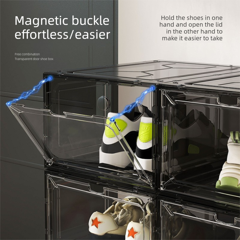 White Transparent Magnetic Shoe Box Stackable Dustproof Sneaker Storage Case for Basketball Shoes Clear Display Organizer for Local Home and Dormitory - Image 3