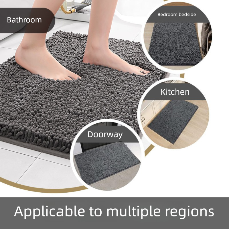 Dark grey Thickened Chenille Bathroom Floor Mat 50x80cm Super Absorbent Non-Slip TPR Backing Rug for Shower Entrance and Washroom Soft Comfort for Local Households - Image 3