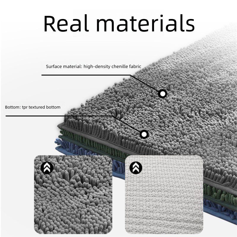 Hazy Blue Thickened Chenille Bathroom Floor Mat 50x80cm Super Absorbent Non-Slip TPR Backing Rug for Shower Entrance and Washroom Soft Comfort for Local Households - Image 4