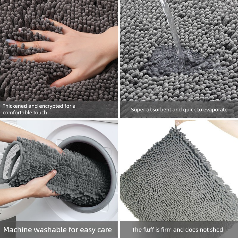 Light Green Thickened Chenille Bathroom Floor Mat 50x80cm Super Absorbent Non-Slip TPR Backing Rug for Shower Entrance and Washroom Soft Comfort for Local Households - Image 5