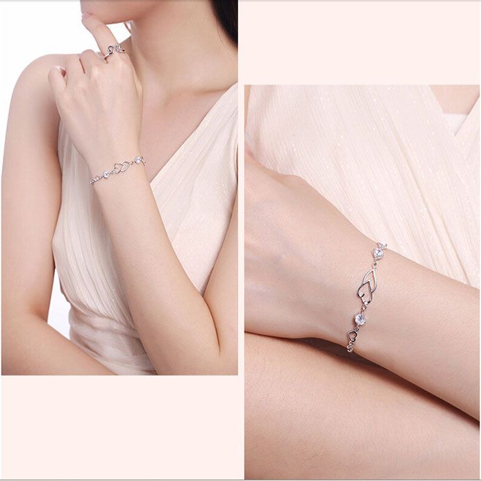 Heart-to-Heart Silver Plated Bracelet with Sparkling Rhinestones Elegant Romantic Jewelry for Women Includes Local Standard Gift Box for Special Occasions(3A White Diamond) - Image 5