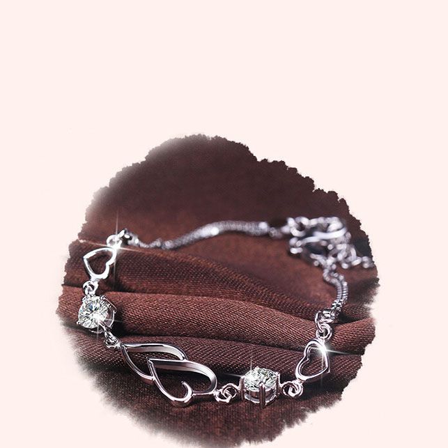 Heart-to-Heart Silver Plated Bracelet with Sparkling Rhinestones Elegant Romantic Jewelry for Women Includes Local Standard Gift Box for Special Occasions(3A White Diamond) - Image 6