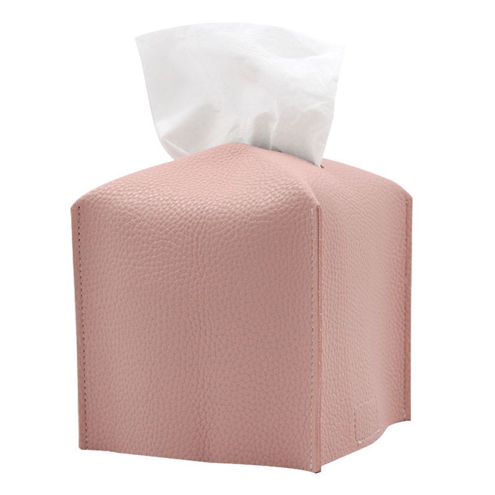 2 Pack Pink PU Leather Rectangular Tissue Box Covers Foldable Roll Paper Bag for Car Home and Bathroom Modern Storage Solution for Local Households - Image 1
