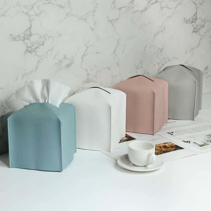 2 Pack Pink PU Leather Rectangular Tissue Box Covers Foldable Roll Paper Bag for Car Home and Bathroom Modern Storage Solution for Local Households - Image 3