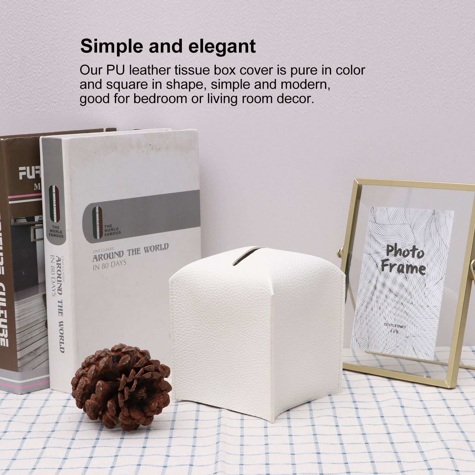 2 Pack Beige PU Leather Rectangular Tissue Box Covers Foldable Roll Paper Bag for Car Home and Bathroom Modern Storage Solution for Local Households - Image 2