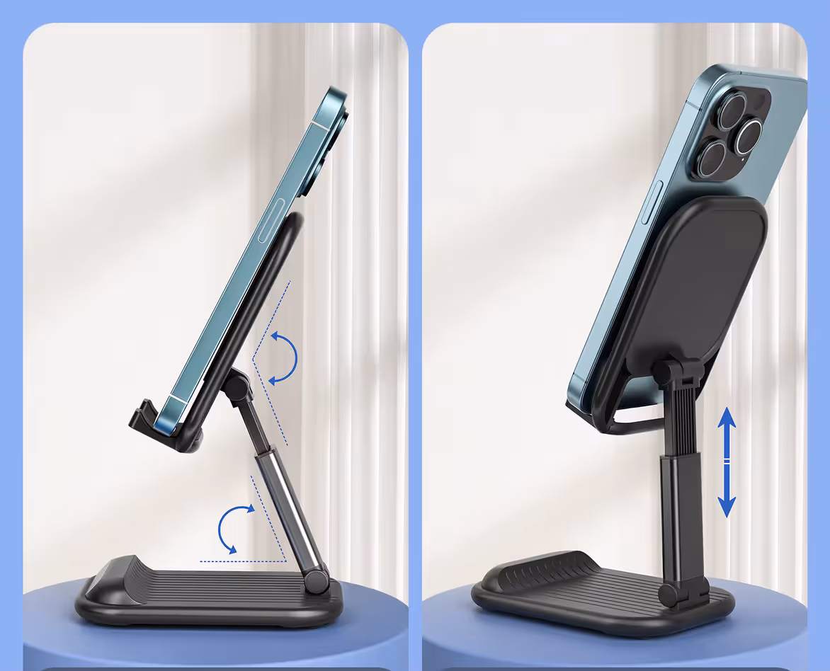 Black Adjustable Desktop Phone Stand Telescopic Foldable Portable Tablet Holder for Home Office and Streaming Ergonomic Solution for Local Professionals - Image 2