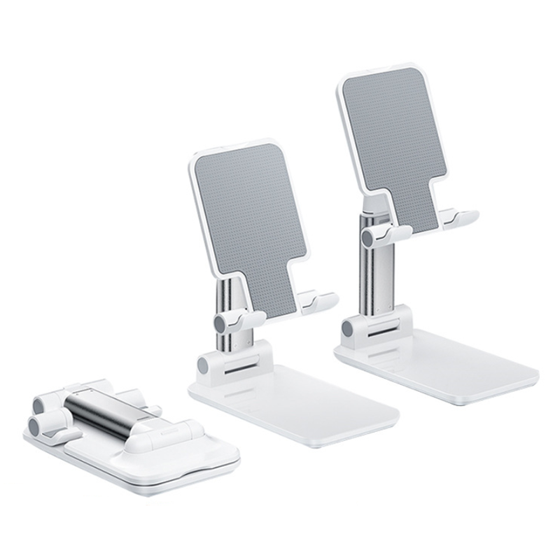 White Adjustable Desktop Phone Stand with Height Extension and Foldable Design for Online Classes and Streaming Comfortable Hands-Free Solution for Local Users - Image 1