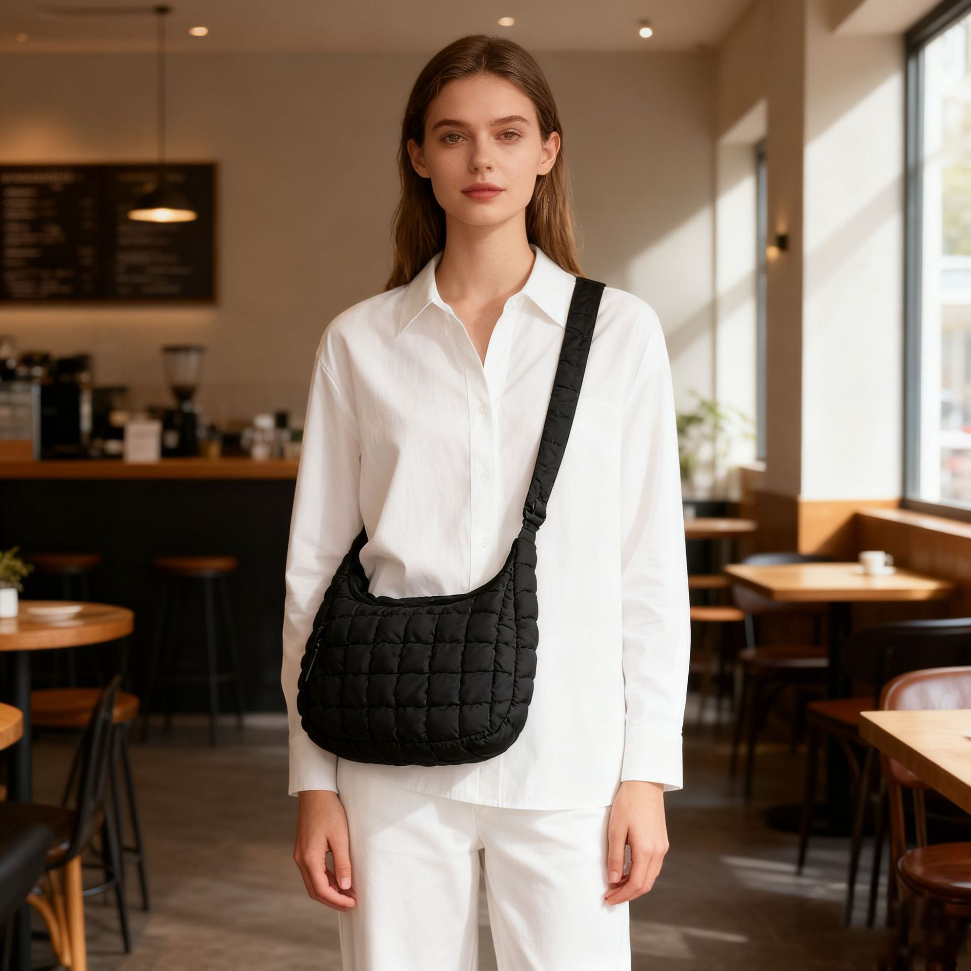Khaki Ruched Cloud Shoulder Bag with Puffy Down Cotton Padded Dumpling Shape Lightweight Crossbody Handbag for Local Women Fashionable Daily Essential - Image 3