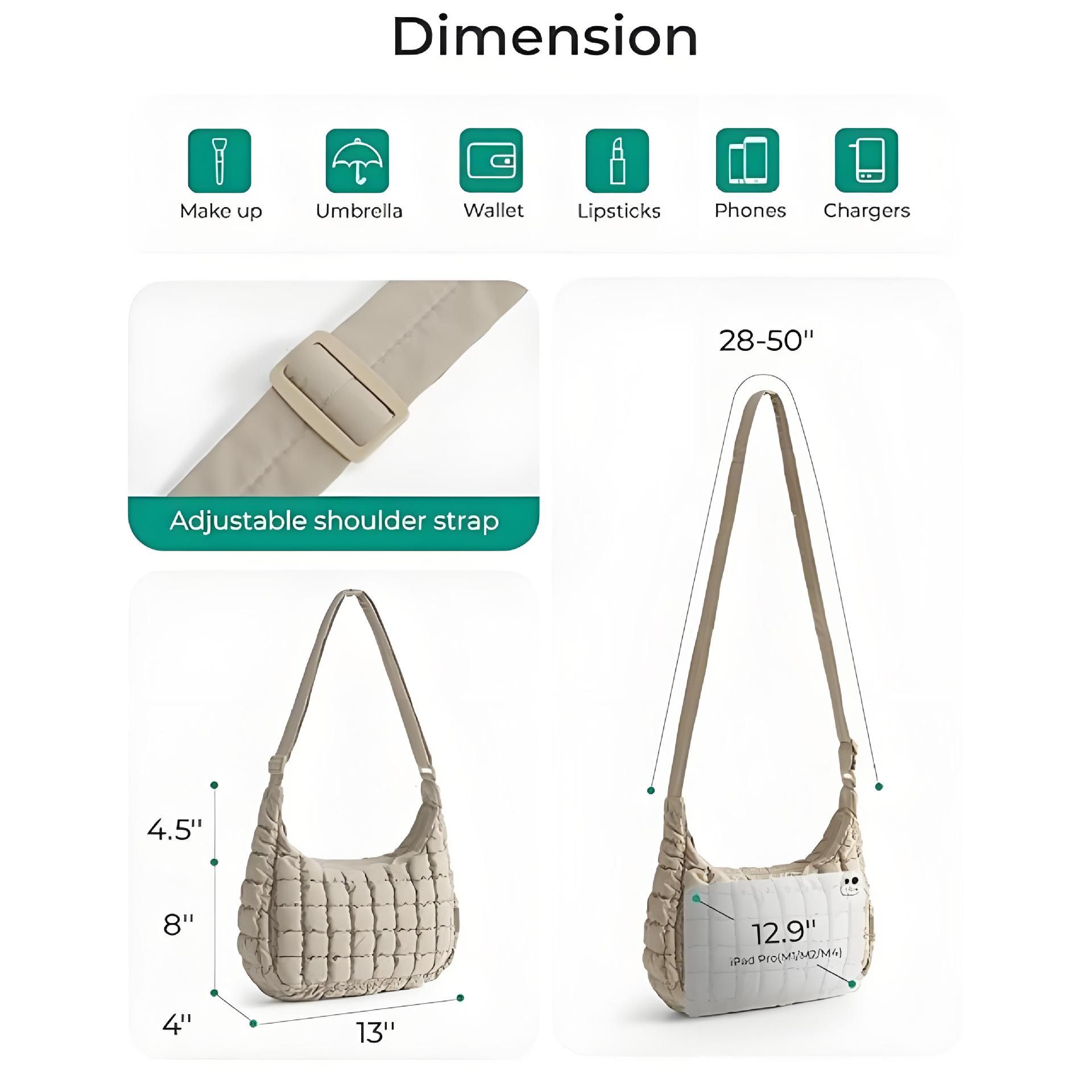 Khaki Ruched Cloud Shoulder Bag with Puffy Down Cotton Padded Dumpling Shape Lightweight Crossbody Handbag for Local Women Fashionable Daily Essential - Image 4