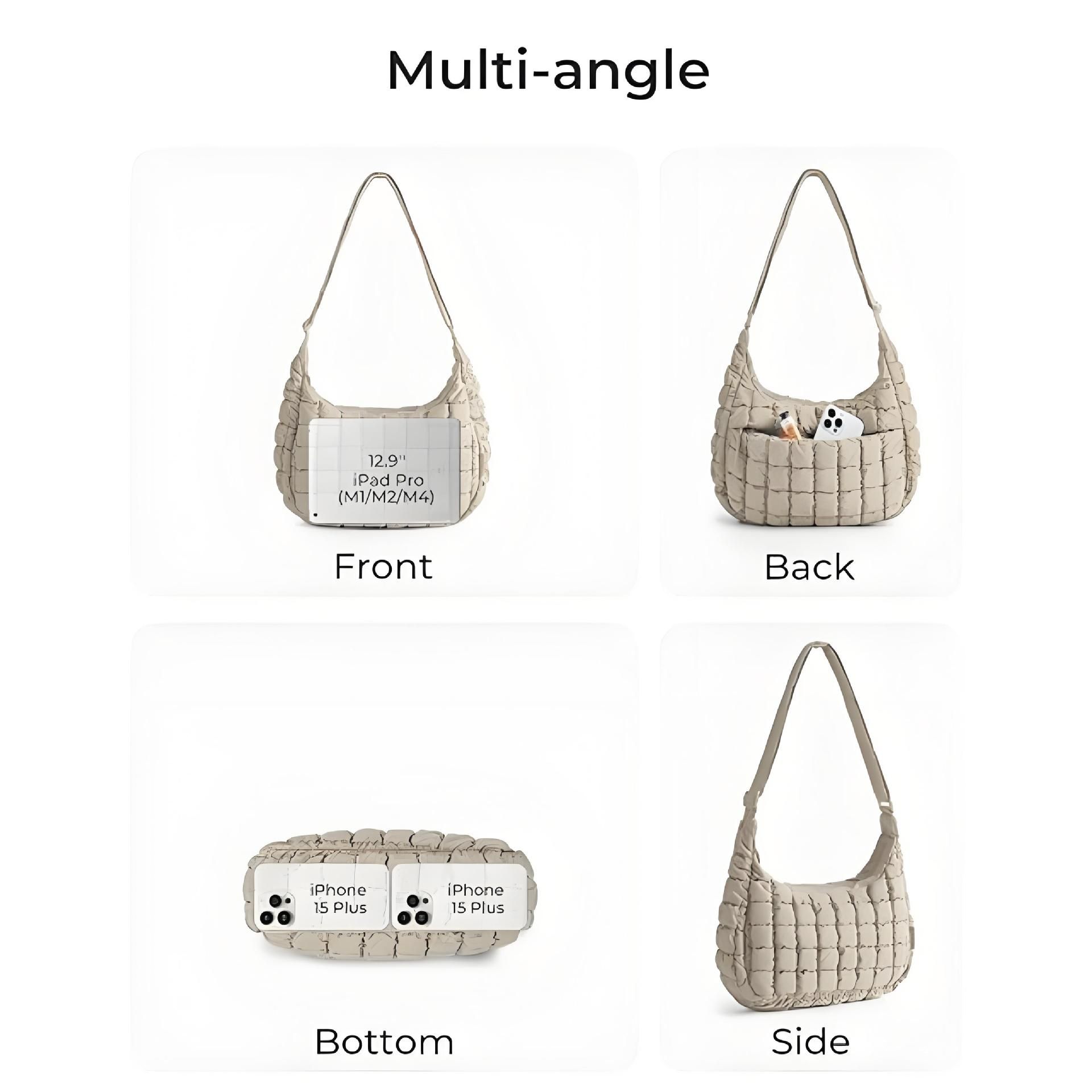 Khaki Ruched Cloud Shoulder Bag with Puffy Down Cotton Padded Dumpling Shape Lightweight Crossbody Handbag for Local Women Fashionable Daily Essential - Image 5