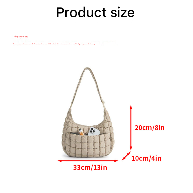 Khaki Ruched Cloud Shoulder Bag with Puffy Down Cotton Padded Dumpling Shape Lightweight Crossbody Handbag for Local Women Fashionable Daily Essential - Image 7